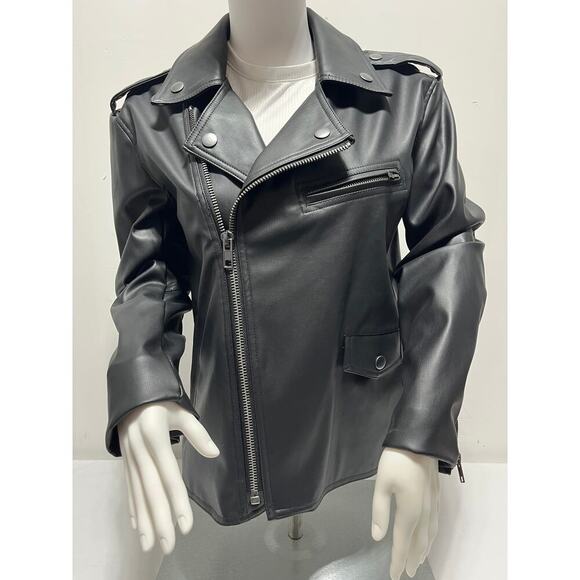 Bar III Faux Leather Moto Jacket Black Petite Small PS NWT - Picture 15 of 16